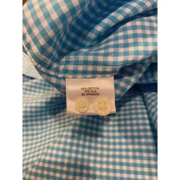 PETER MILLAR 2XL Aqua Blue Plaid Button Long Sleeve Dress Golf Shirt - Picture 4 of 4